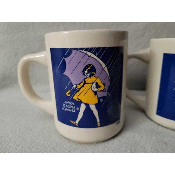 Set 2 Vintage 1956 1968 Morton Salt Umbrella Girl Coffee Mugs When it Rains - Picture 4 of 9